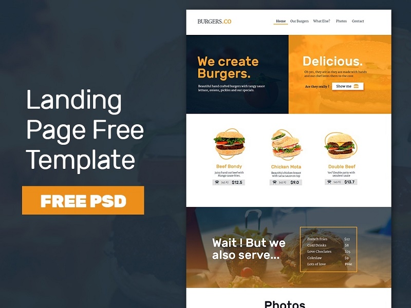 Free Fast Food Landing Page Template PSD