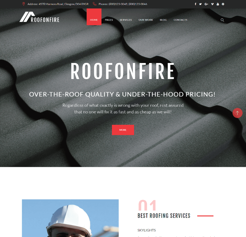 RoofOnFire - Roofing Company Responsive WordPress Theme