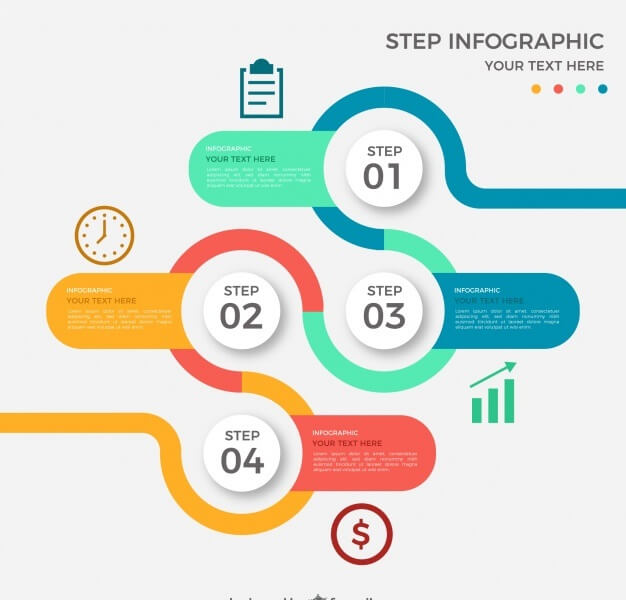 Colored round infographic with four steps