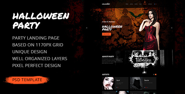 Halloween Party Entertainment PSD Website Template
