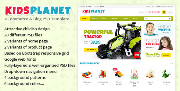 Kids Planet Blog PSD Website Template