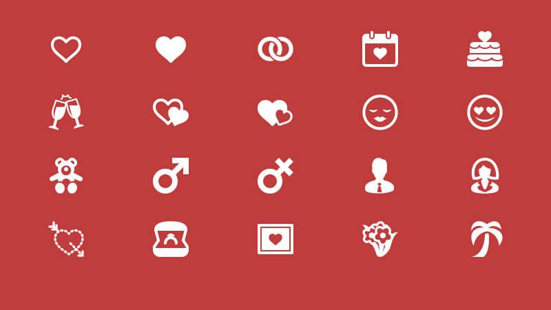 Elegant Love and Romance Glyph Icons