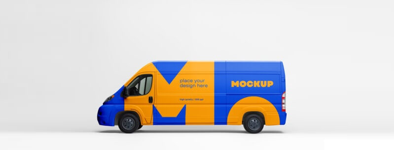 Van with Vehicle Wrap Mockup