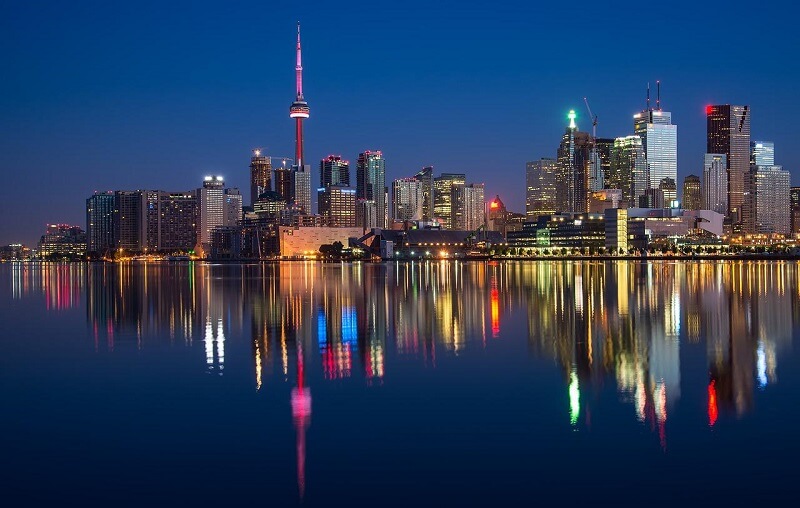 Buildings Cn Tower River Waterfront Illuminated