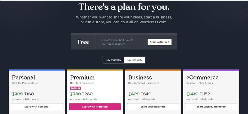 Select a WordPress plan