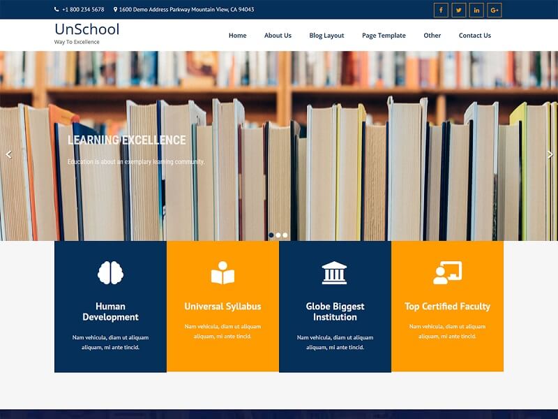 UnSchool: best free wordpress theme for education website