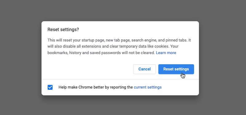 Reset Google Chrome Setting
