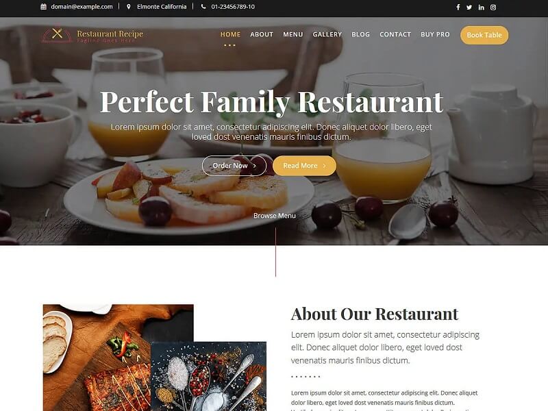 Restaurant Recipe Free Coffee Shop WordPress Theme