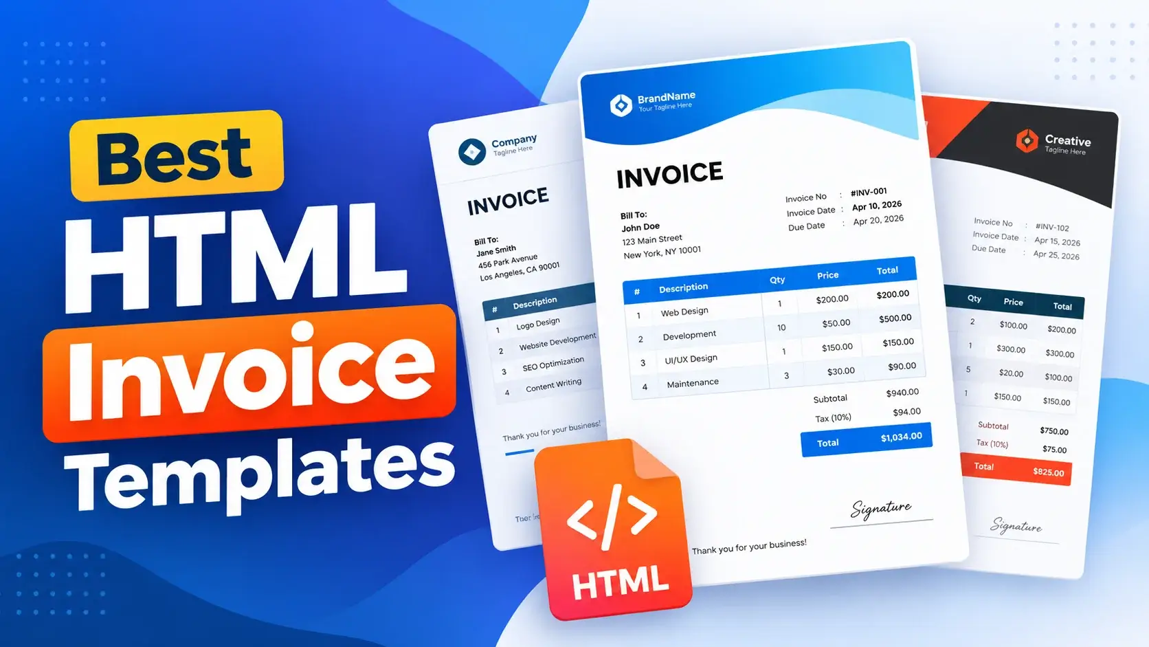 Best HTML Invoice Templates for Professional Billing